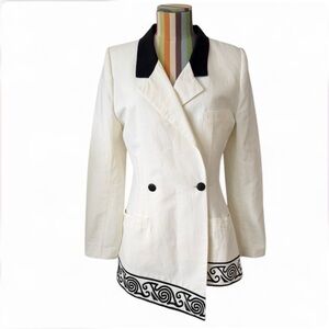 Vintage Casadei Collection Black & White Double Breasted Blazer Asymmetrical Hem